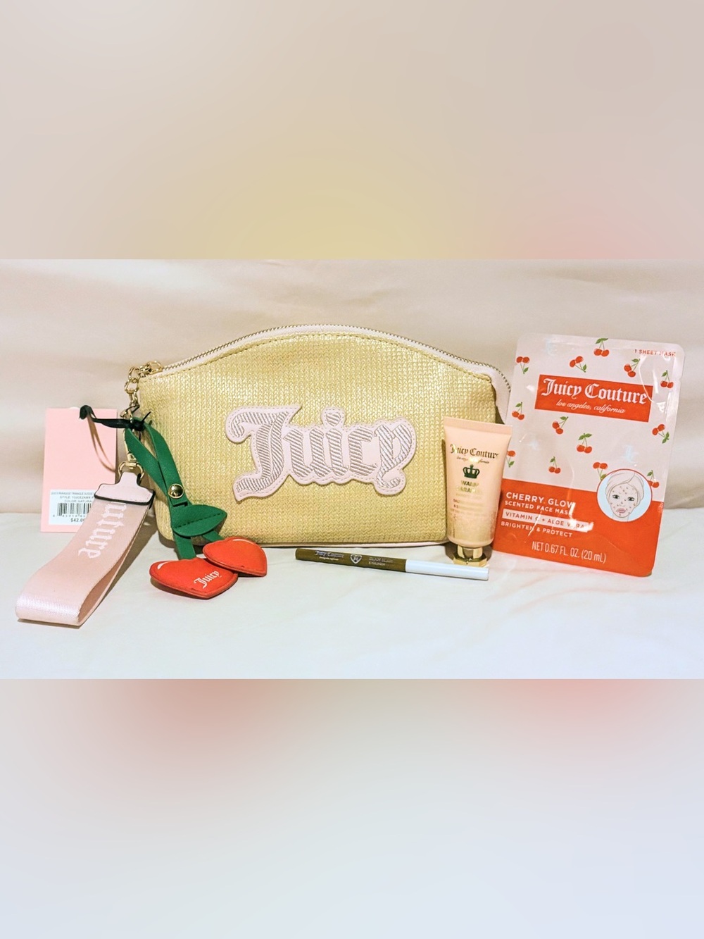 Juicy Couture Paradise Triangle Woven Gusset Pouch Set - Cream